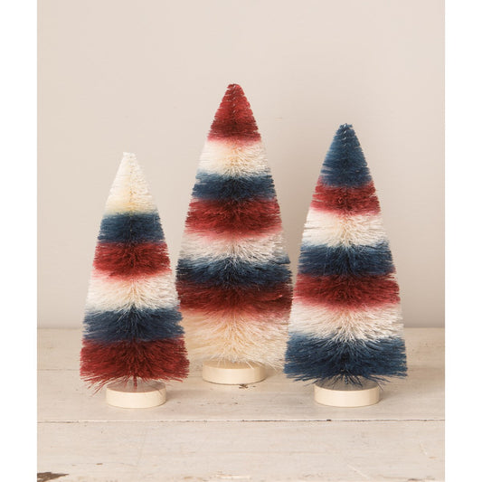 Bethany Lowe 2022 Americana Striped Bottle Brush Trees Set Of 3