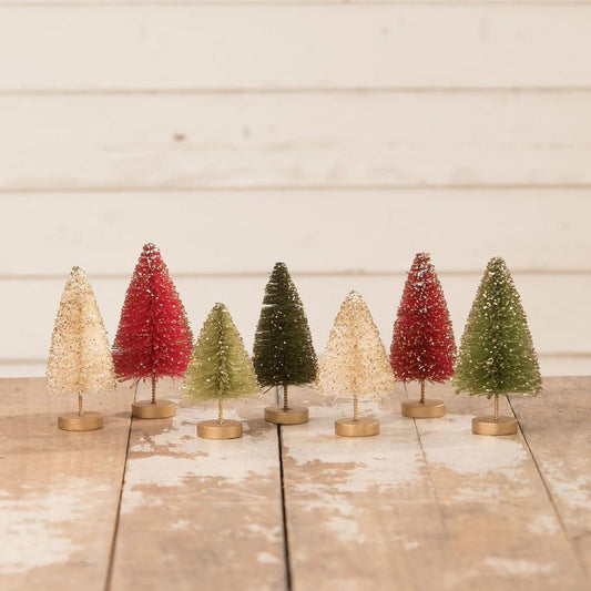 Bethany Lowe Traditional Mini Bottle Brush Trees In Box, Set Of 7