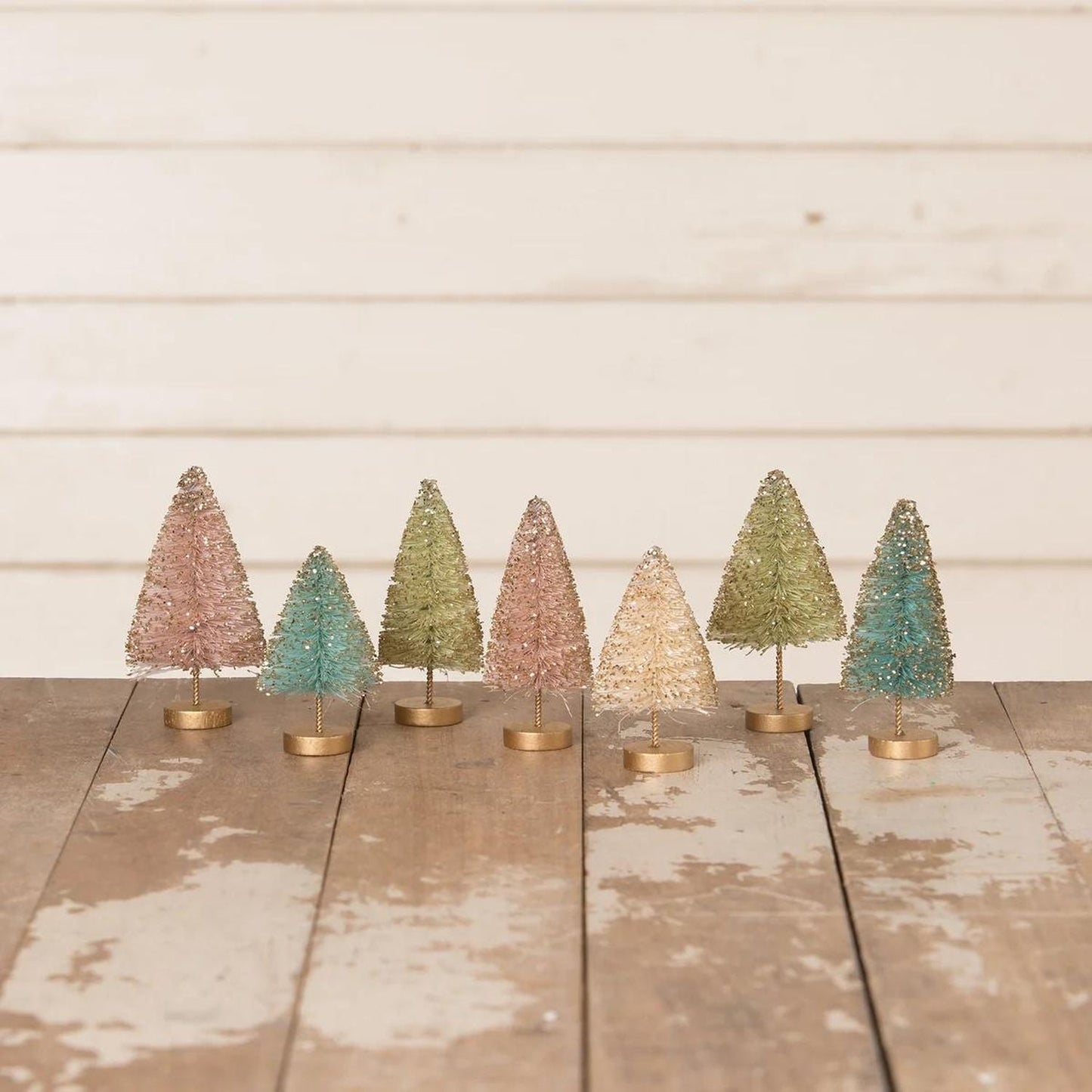 Bethany Lowe Pretty In Pastel Mini Bottle Brush Trees In Box, Set Of 7