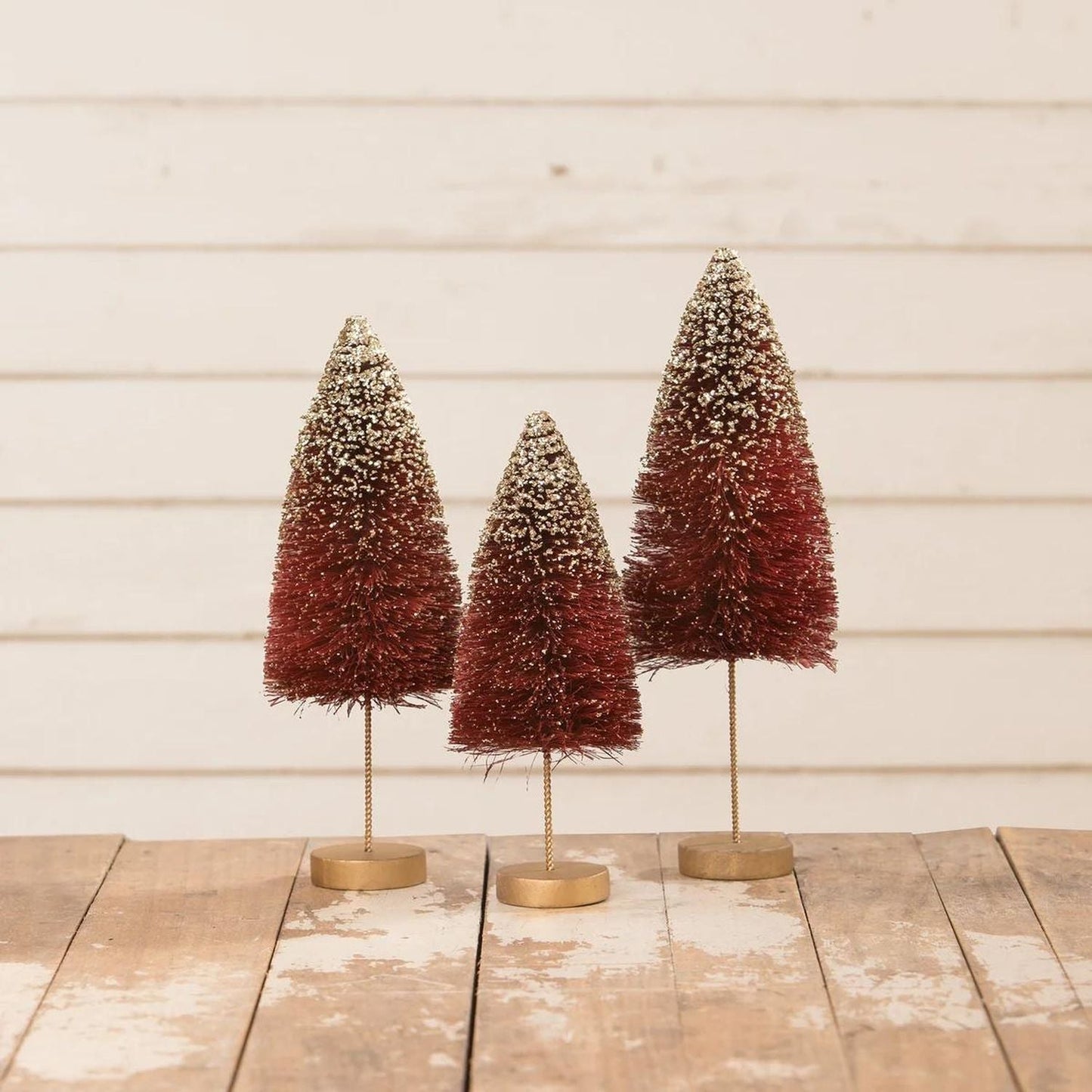 Bethany Lowe Gold Glow Bottle Brush Trees, Set Of 3