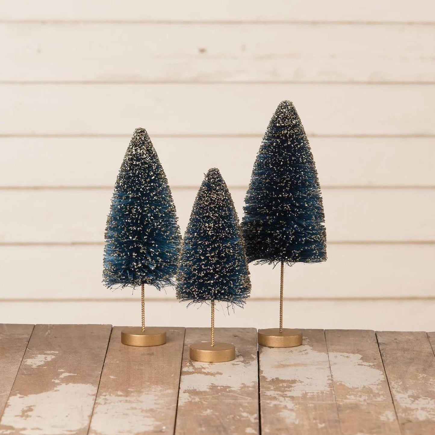 Bethany Lowe Gold Glow Bottle Brush Trees, Set Of 3