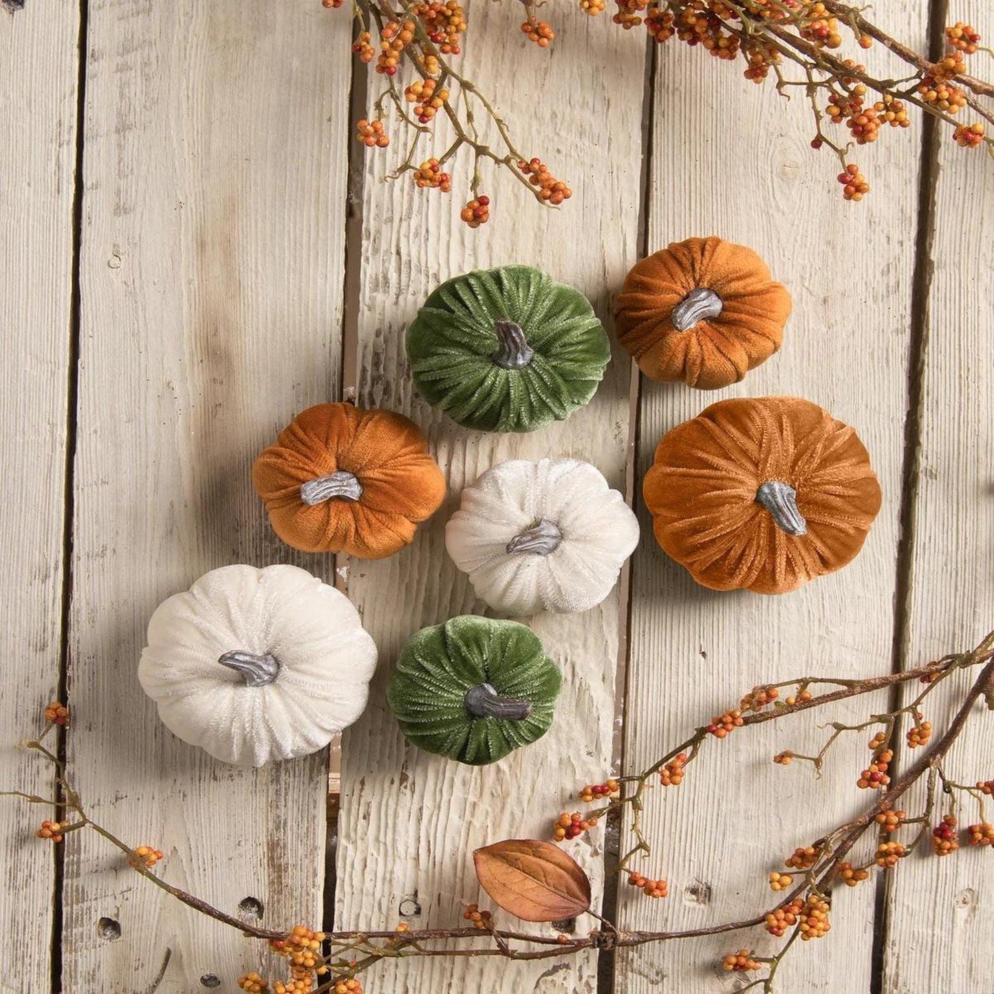 Bethany Lowe Elegant Velvet Fall Pumpkins, Set Of 7