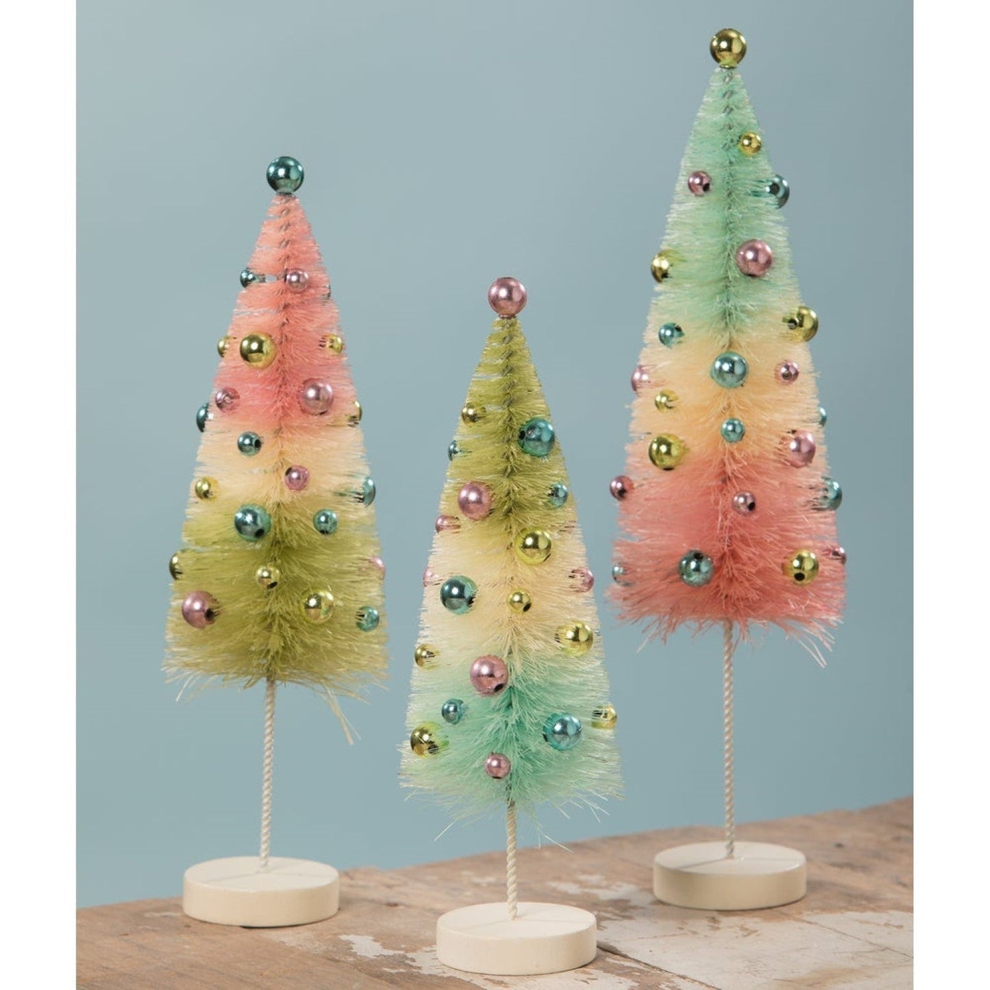 Bethany Lowe Pastel Christmas, Spring Pastel Confetti Bottle Brush Tree Set Of 3