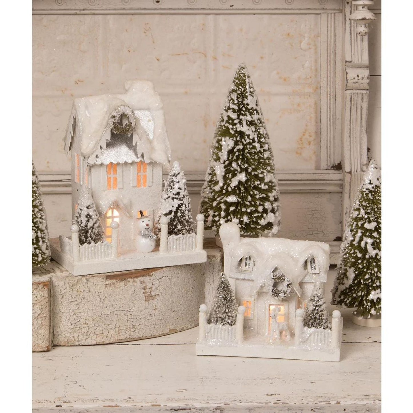 Bethany Lowe Ivory Cottage Medium, Set Of 2