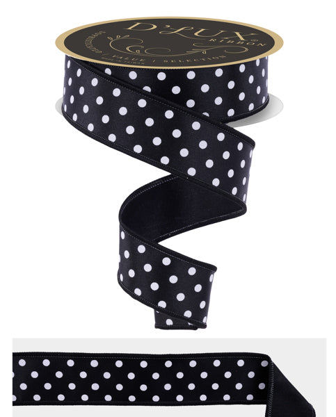 1.5"X10YD SMALL POLKA DOT/FUSED BLACK/WHITE
