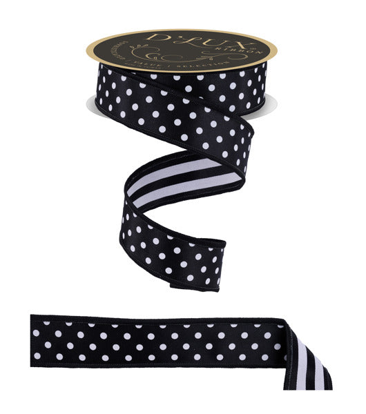 1.5"X10YD POLKA DOT/STRIPE/FUSED BLACK/WHITE