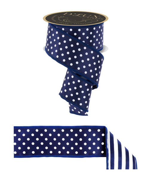 2.5"X10YD POLKA DOT/STRIPE/FUSED NAVY BLUE/WHITE