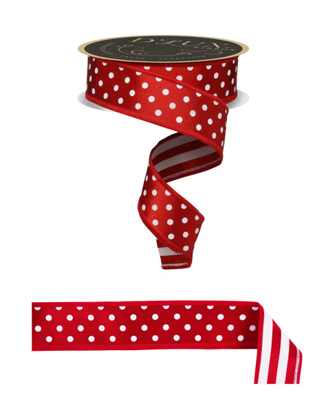 1.5"X10YD POLKA DOT/STRIPE/FUSED RED/WHITE