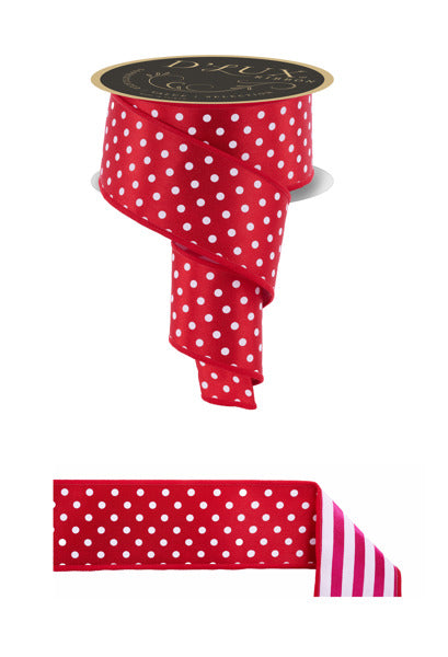 2.5"X10YD POLKA DOT/STRIPE/FUSED RED/WHITE/HOT PINK