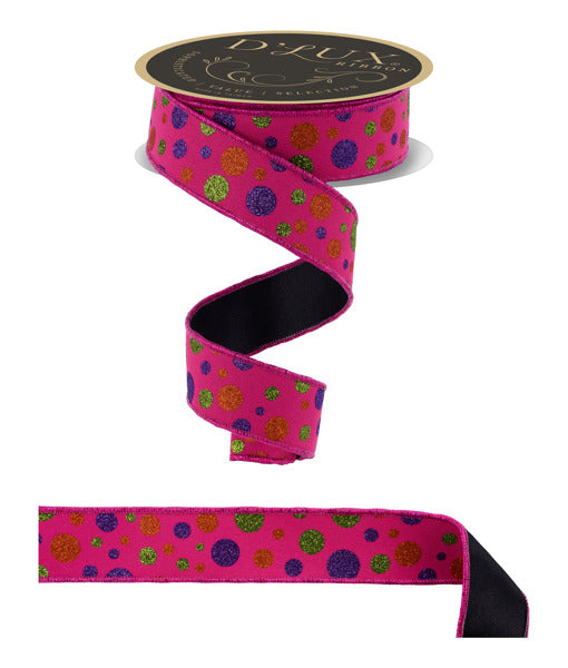 1.5"X10YD MULTI POLKA DOT/FUSED HOT PINK/PRPL/ORANGE/LIME