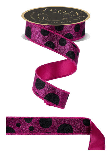 1.5"X10YD GIANT MULTI POLKA DOTS/FUSED BLACK/PINK