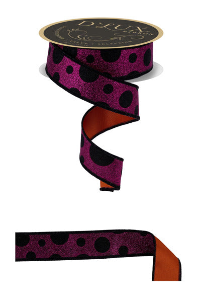 1.5"X10YD GIANT MULTI POLKA DOTS/FUSED BLACK/PINK/ORANGE