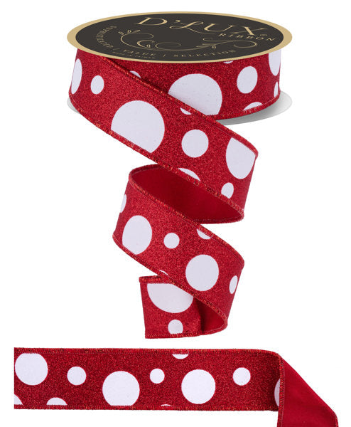 1.5"X10YD GIANT MULTI POLKA DOTS/FUSED WHITE/RED