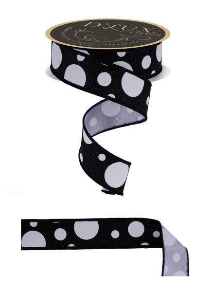 1.5"X10YD GIANT MULTI POLKA DOTS/FUSED WHITE/BLACK