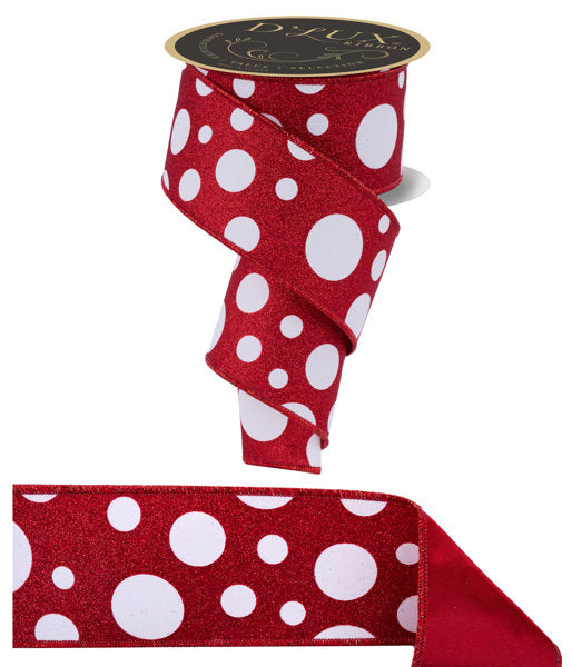 2.5"X10YD GIANT MULTI POLKA DOTS/FUSED WHITE/RED
