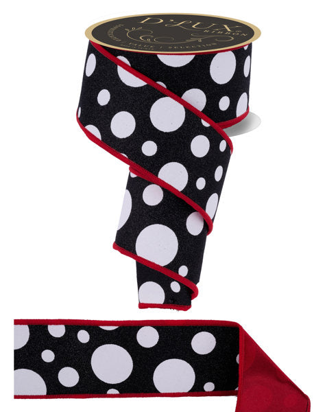2.5"X10YD GIANT MULTI POLKA DOTS/FUSED WHITE/BLACK/RED