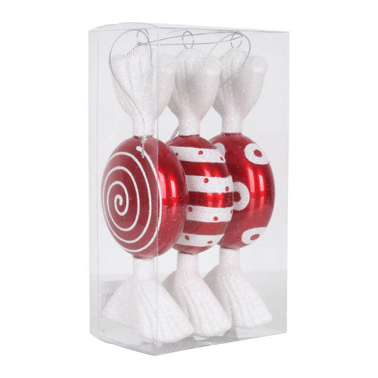 Vickerman Red-White Flat Candy Christmas Ornament, 3 Per Box