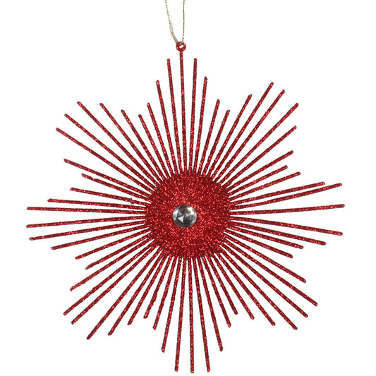 6.5" Red Snowflake Burst Glitter Christmas Ornament