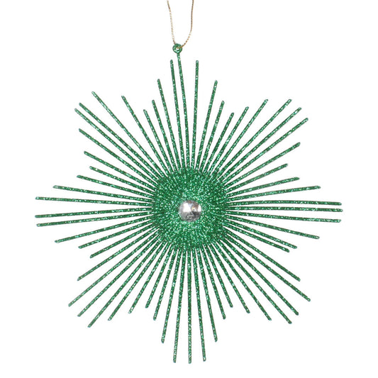 6.5" Green Snowflake Burst Glitter Christmas Ornament