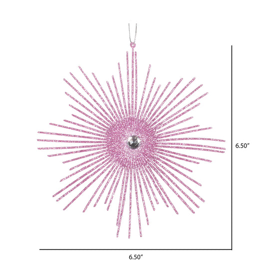 6.5" Pink Snowflake Burst Glitter Christmas Ornament