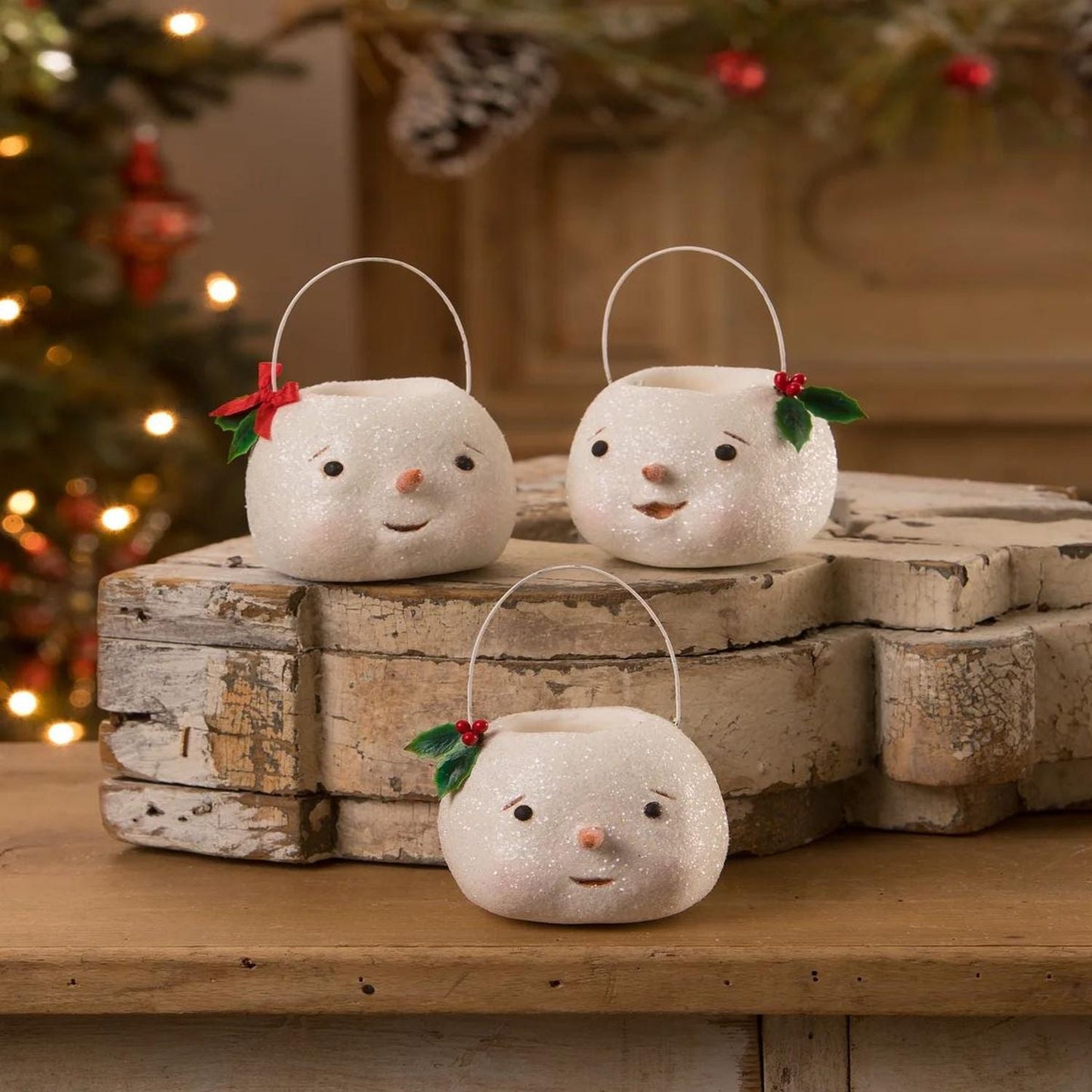 Bethany Lowe Snowman Bucketheads Mini, Set Of 3