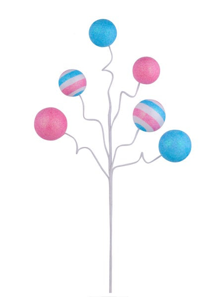 19"L GLITTER BALL SPRAY PINK/TURQUOISE