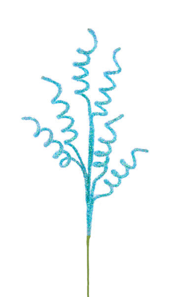29"L V-CUT FOIL/GLTR CURLY TWIG SPRAY IRIDESCENT LIGHT BLUE