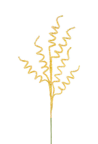 29"L V-CUT FOIL/GLTR CURLY TWIG SPRAY IRIDESCENT YELLOW