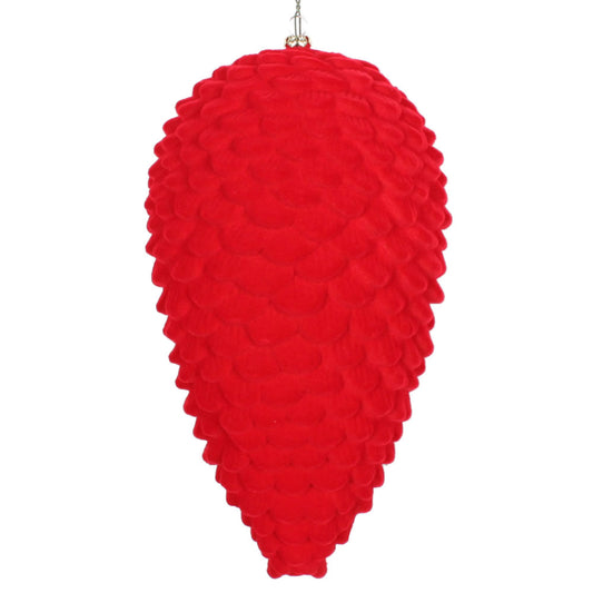 Christmas Carousel Collection - 10" Red Flocked Pinecone Ornament