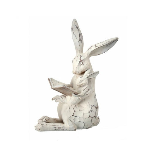 Carved Bunny and Baby with Book Figurine, 11 inches