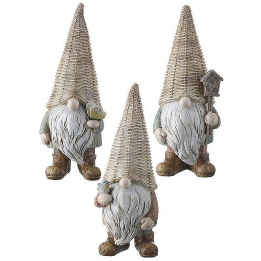 Regency International Resin 'Wicker' Hat Gnome 9", Set Of 3, Assortment