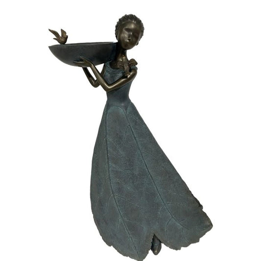 Regency International Polystone Leaf Dress Lady With Birdfeeder