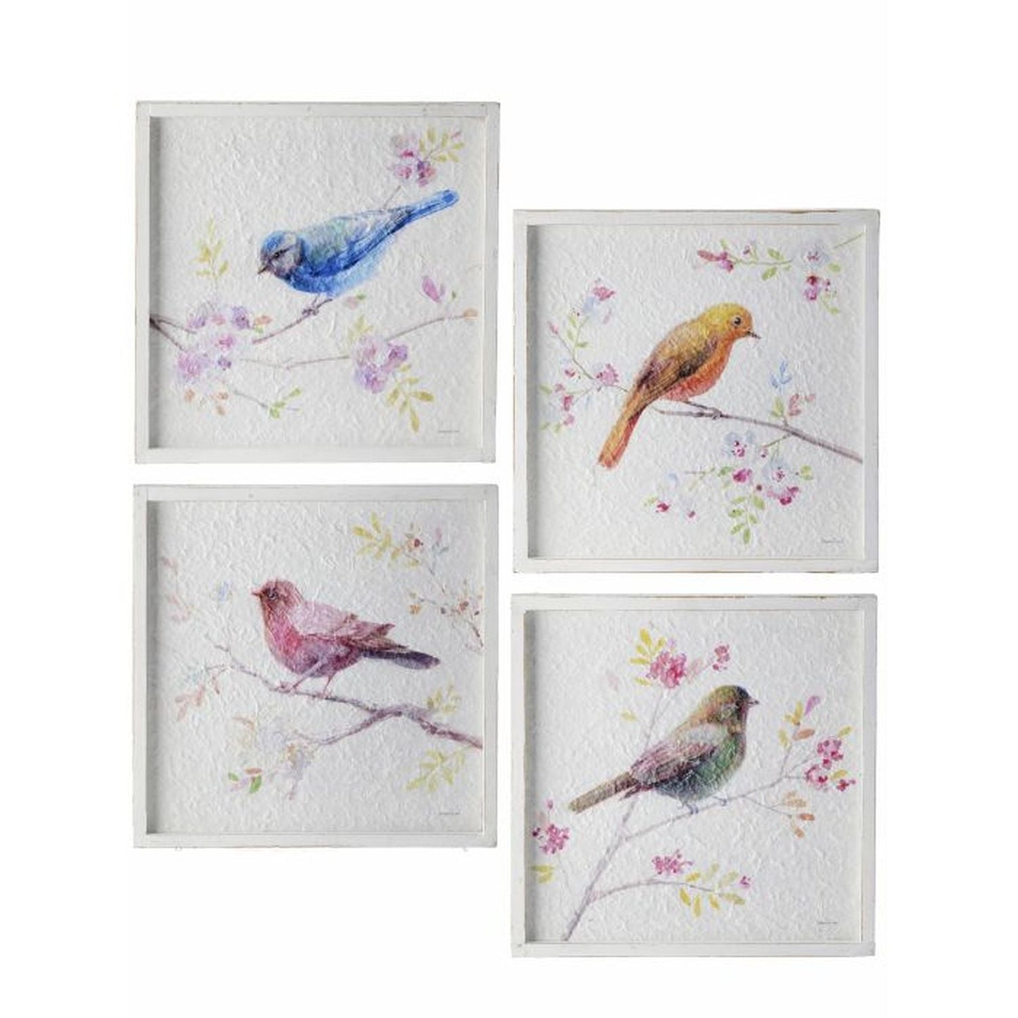 Regency International Wood Bird On Branch Print 12X12", Set Of 4, Assortment