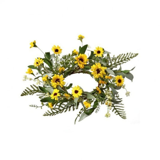 Regency International Mini Sunflower & Fern Candle Ring 12" 3"Id