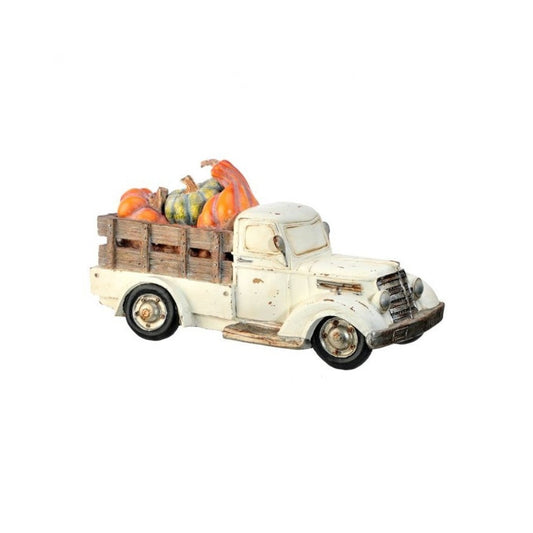 Regency International Vintage White Farm Truck with Pumpkins Figurine, 14 inches