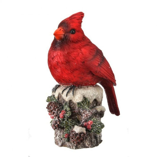 Regency International 7" Cardinal On Stump With Cones, Berries & Pine