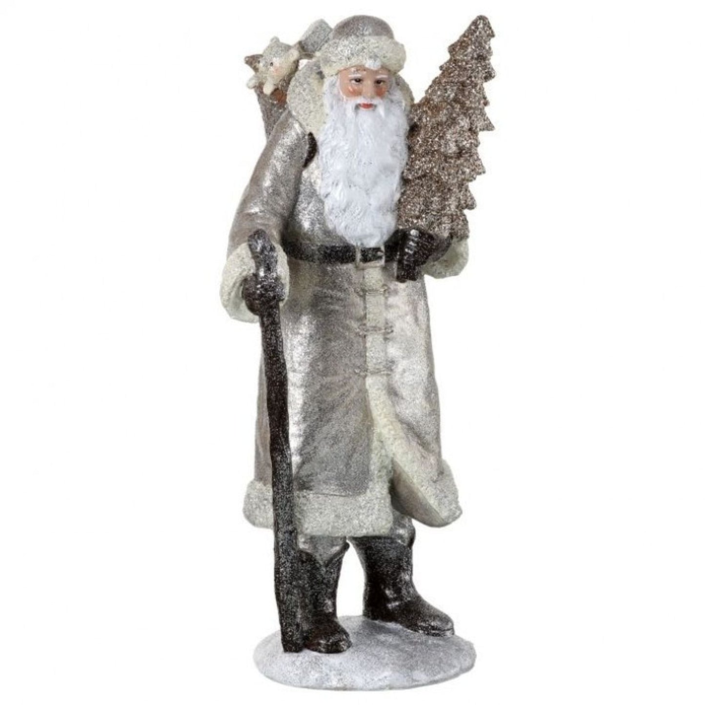 Regency International 13" Resin Glitter Vintage Santa With Tree & Staff