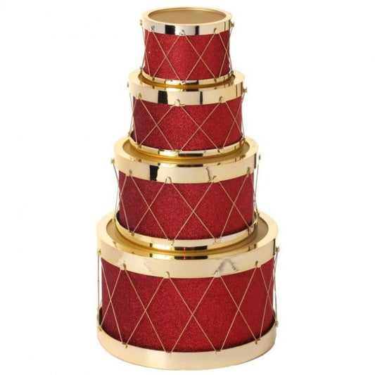 Christmas Carousel Collection 5-11" Glitter Drum Tablepiece/Container, Set of 4