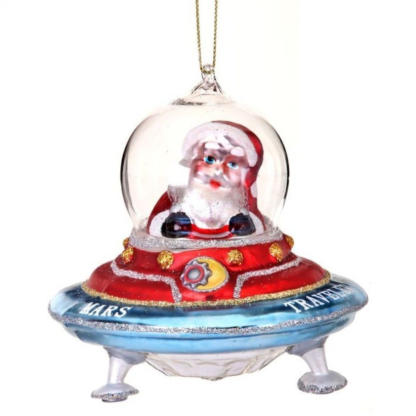 Regency International 4" Glass Santa Flying Saucer Ornament.