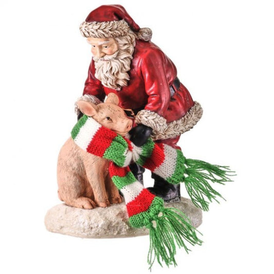 Regency International 7" Resin Santa Putting Scarf On Pig