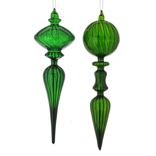 Regency International 12" Glass Opaque Finial Ornament, Set Of 2 Assortment