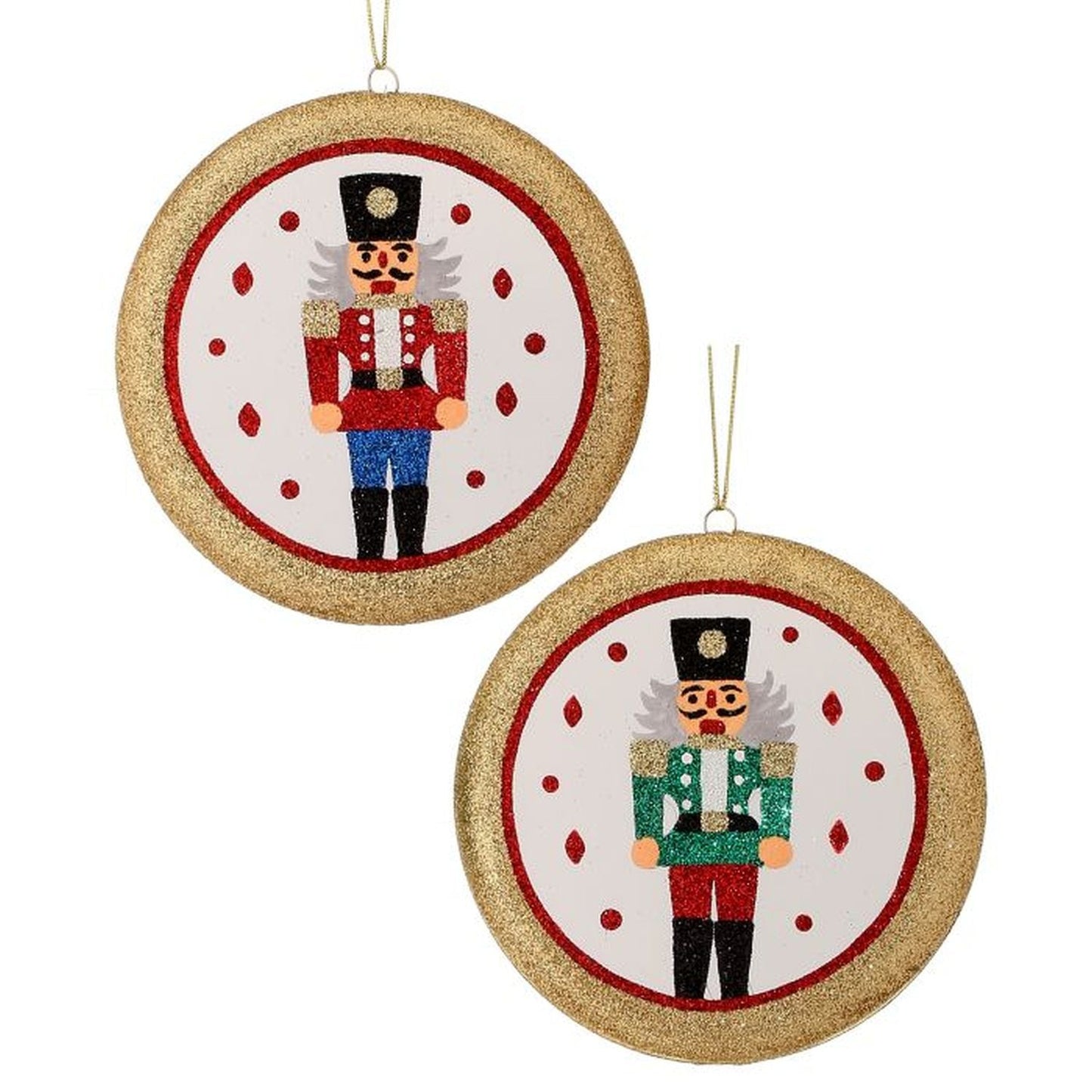 ROYAL COURT Vacuum Plated Glitter Nutcracker Disc Ornament Set of 2