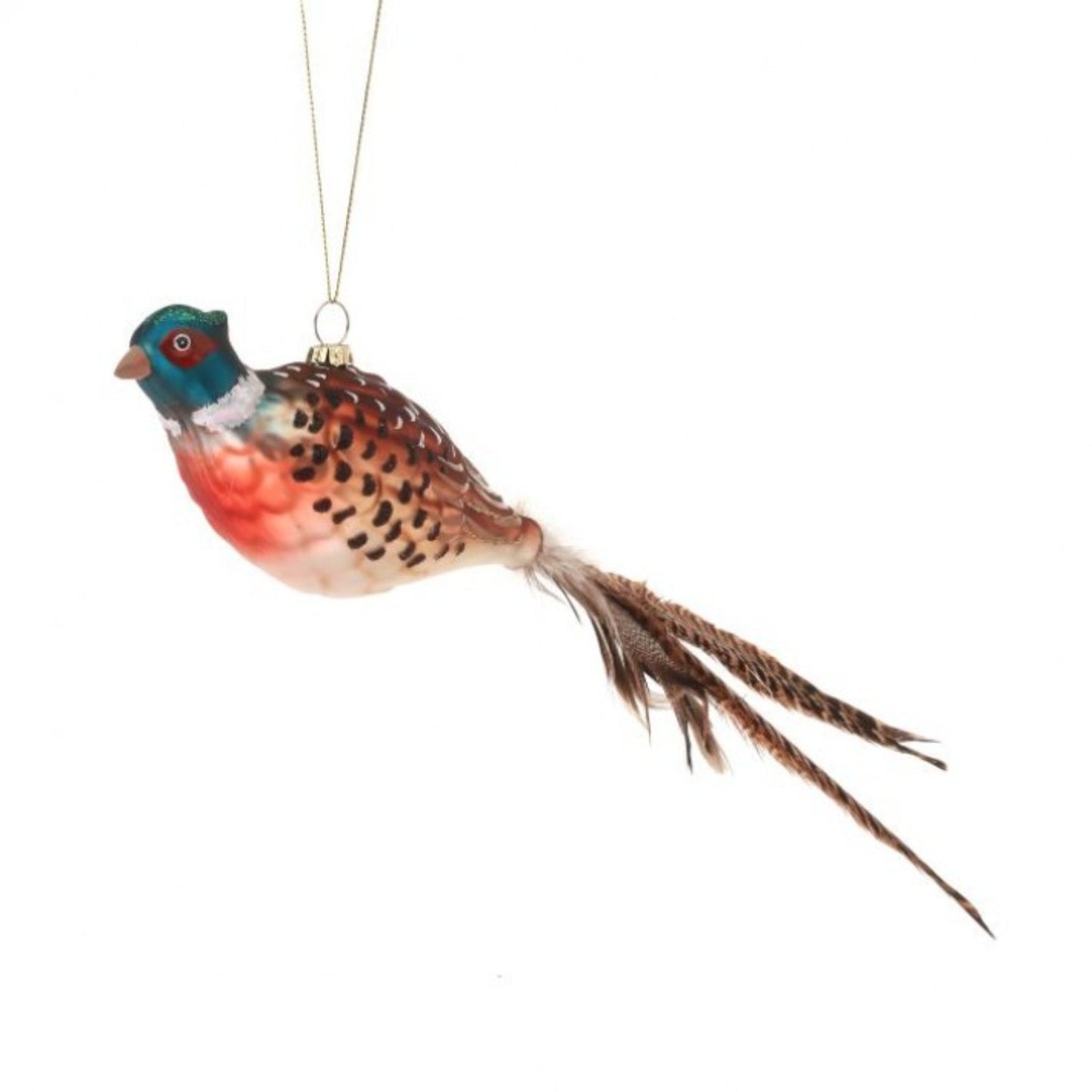 Regency International 13" Glass Pheasant With Feather Tail Ornament.