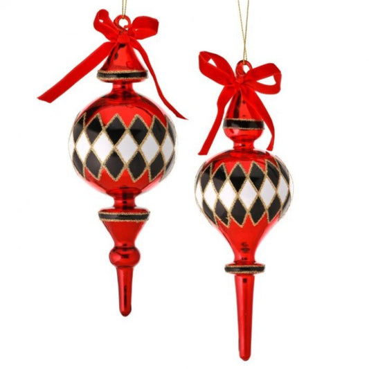 Regency International 8-9" Glass Harlequin Finial Ornament, Set Of 2 Assortment.