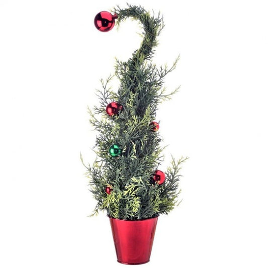 Christmas Carousel Collection 18" Curl Top Cedar with Vacuum Plated Balls Tree in Pot