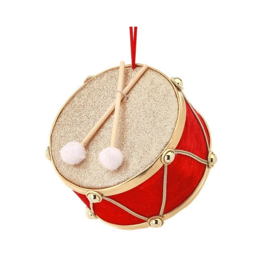 ROYAL COURT Velvet Drum Ornament, 6 inches, Red Gold