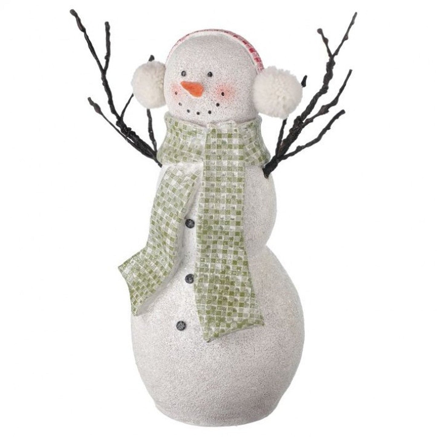 Regency International 14.5" Resin Snowman With Ear Muffs & Check Scarf