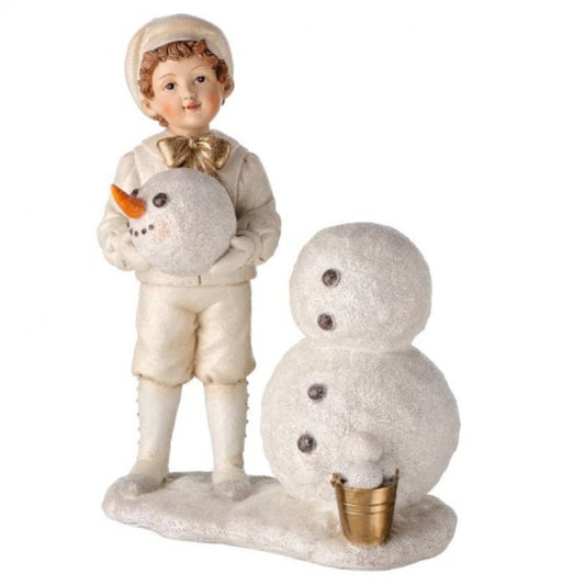 Regency International 8.5" Resin Winter White Kid Building Snowman.