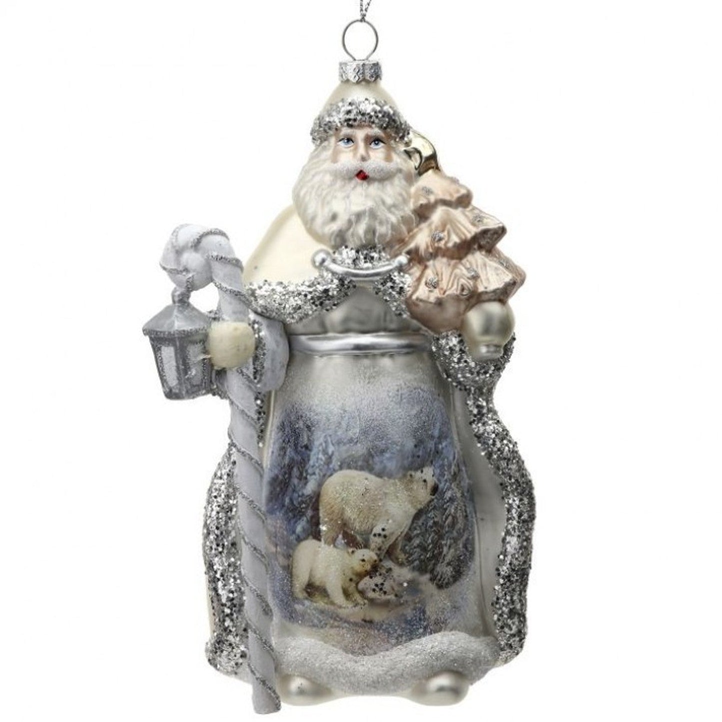 Regency International 7" Glass Winter Santa with Bear Ornament