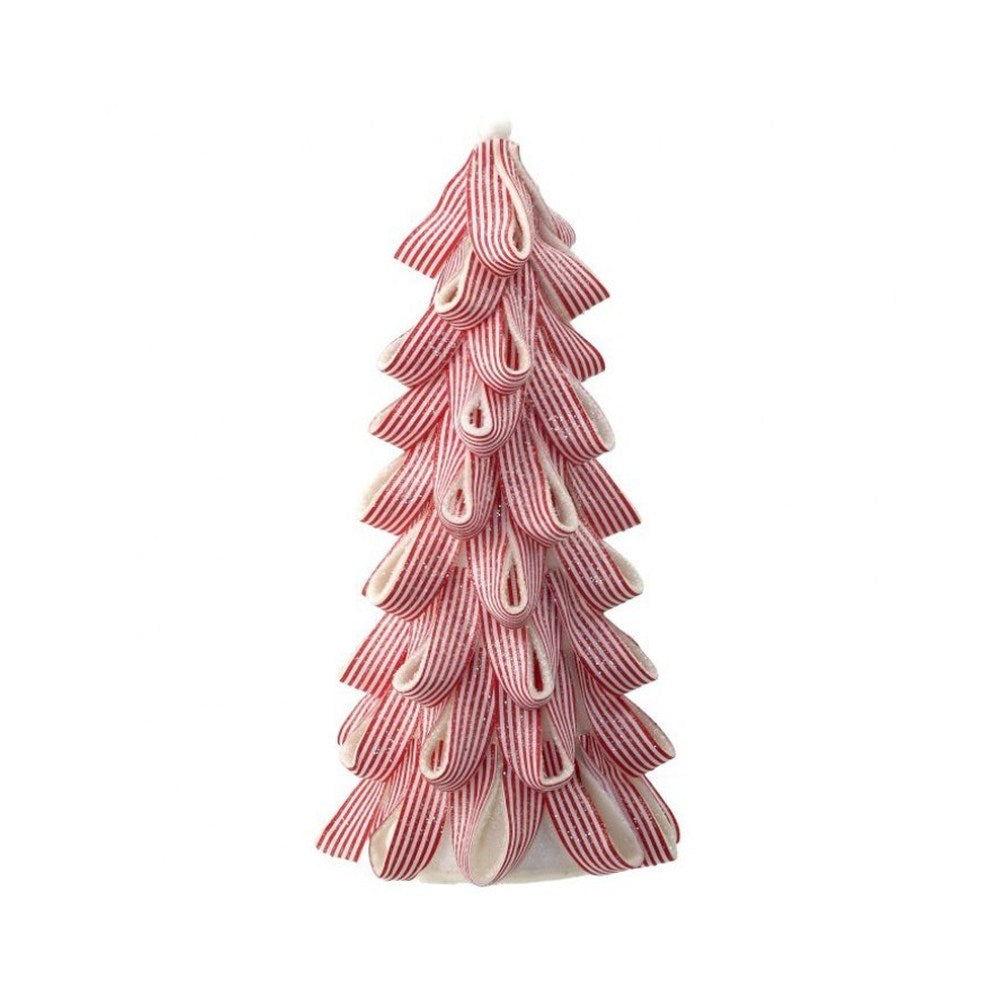 Christmas Carousel Collection Iced Peppermint Candy Ribbon Tree, 17 inches, Red White